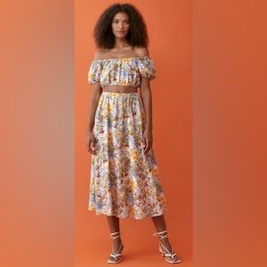 Reformation Palmas Linen Midi Floral Skirt Small